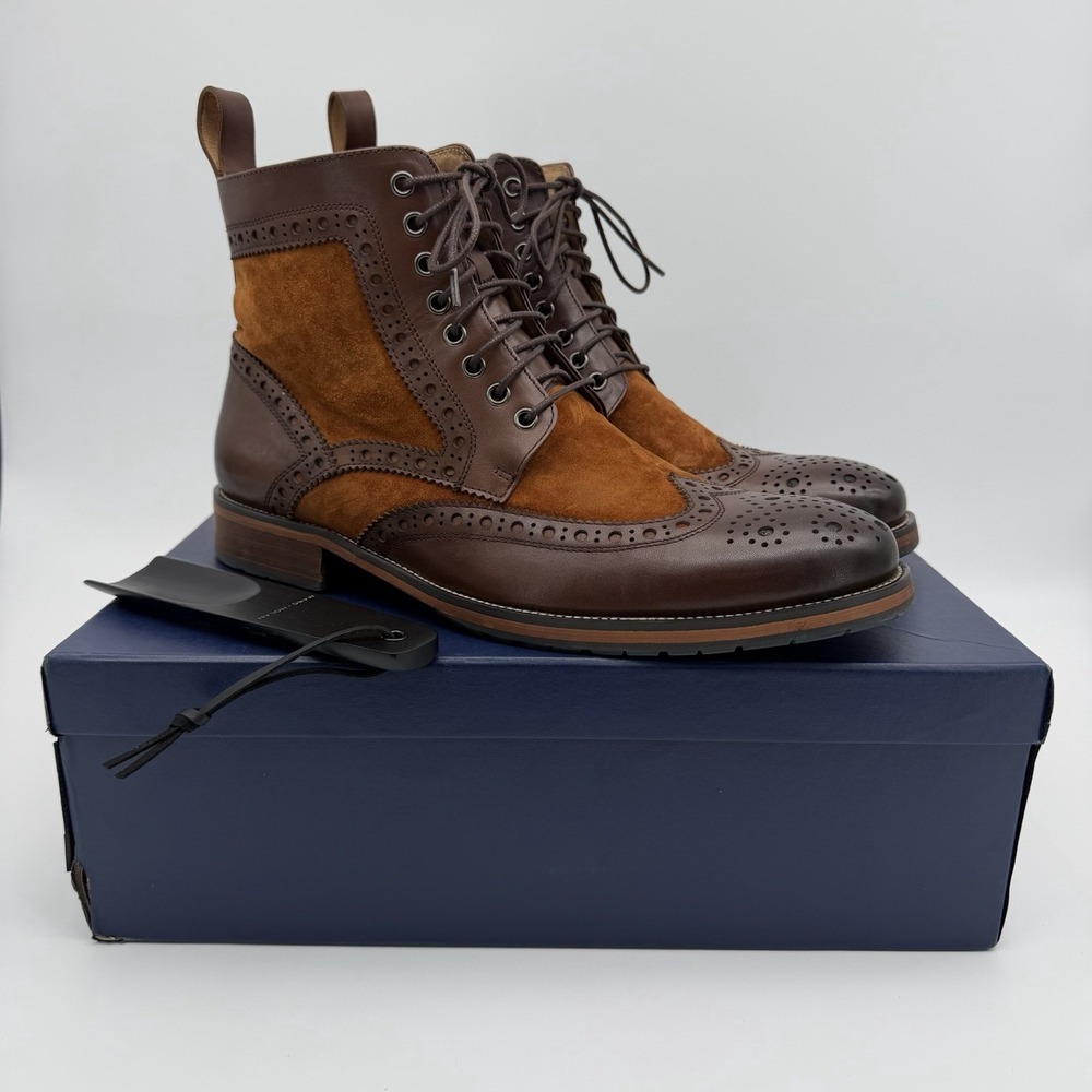 Marc Nolan Belmont Combat Boots Mens 10 Mahogany Leather Wingtip w/ Box